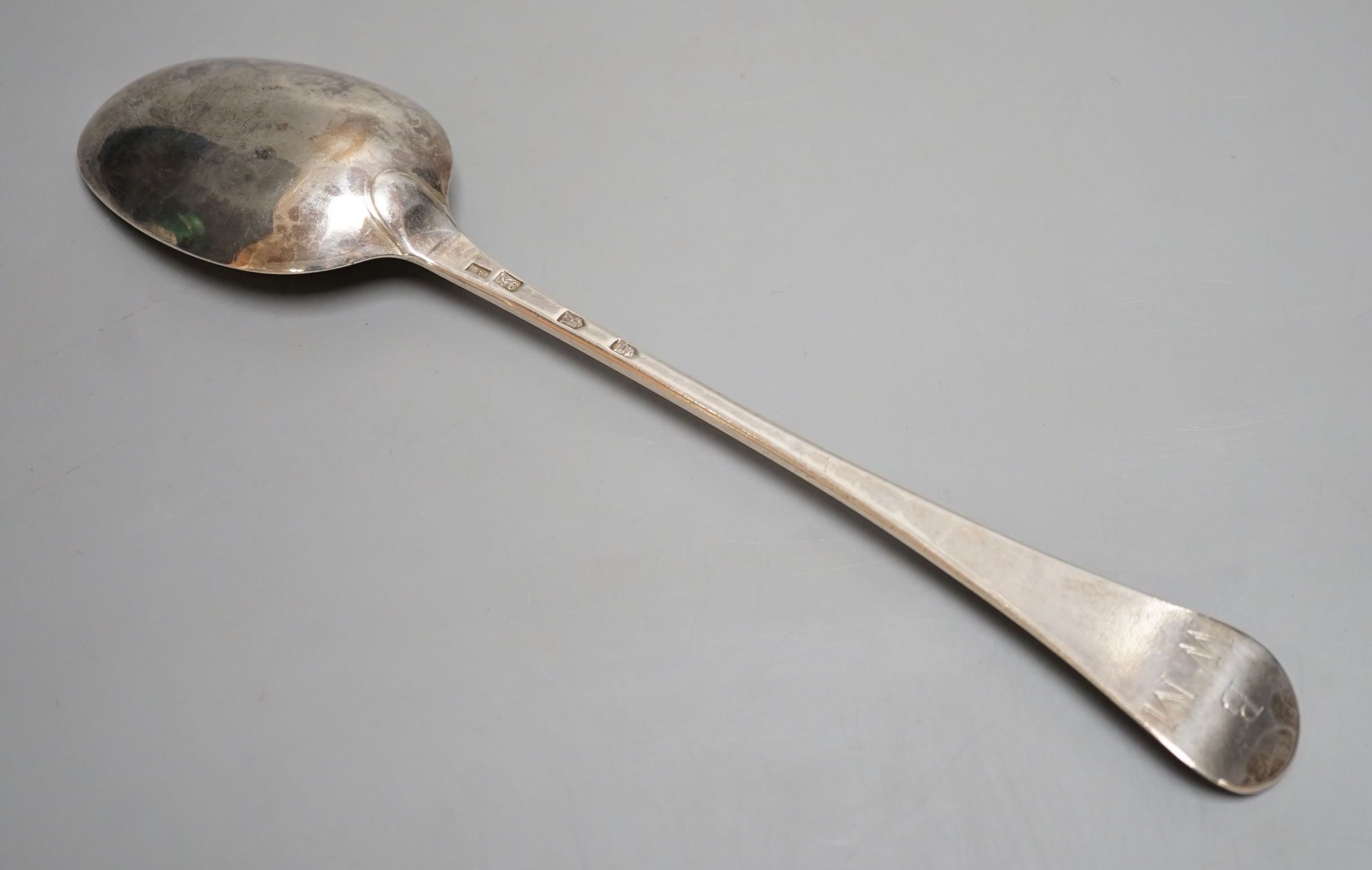 A George II silver Hanovarian pattern basting spoon, James Wilks, London, 1732, 31.3cm